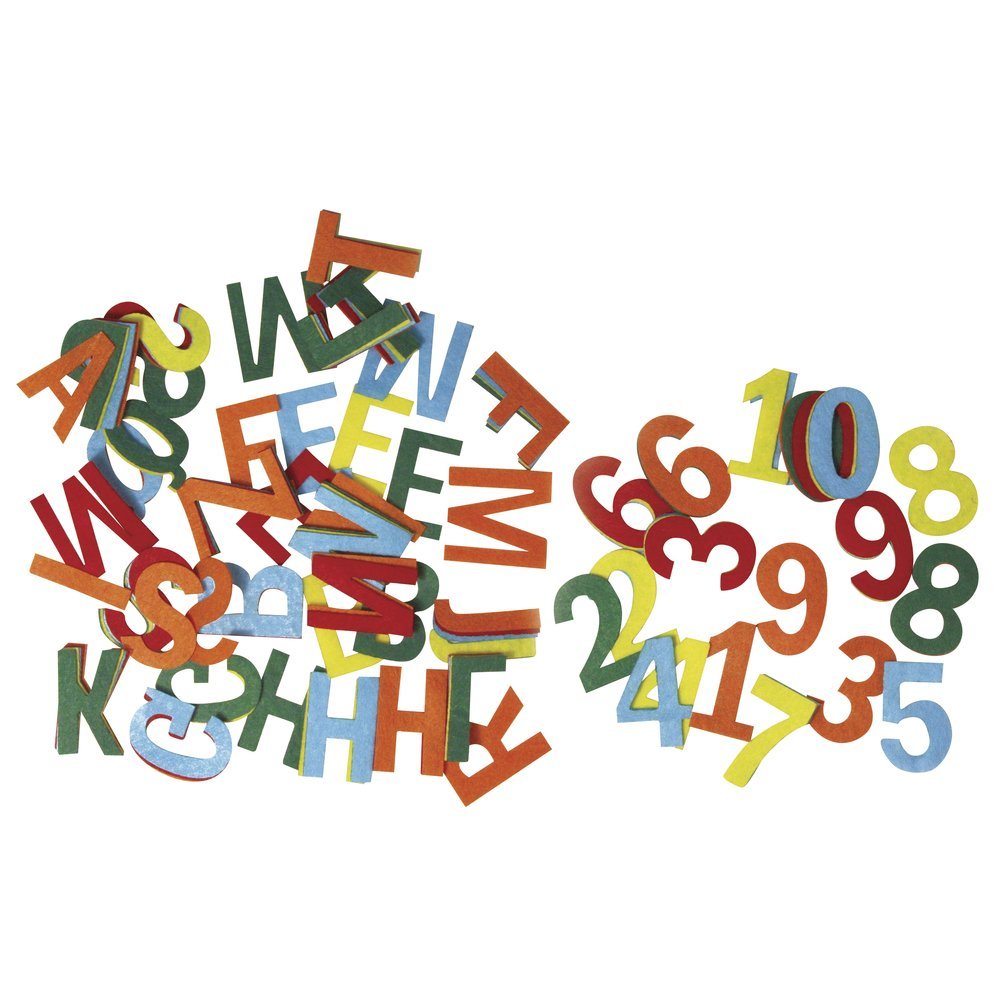 RAYHER Felt Letters and Numbers in five colours, for decorating and learning, 4cm, approx. 230pcs