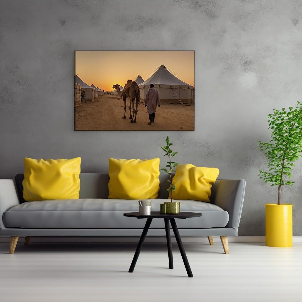 Canvas for Living room. Wandering into Serenity: A Sunset Journey through the Desert Oasis, 27 x 18 inch Canvas Wall Art - Contemporary Masterpieces - Modern Home Decor