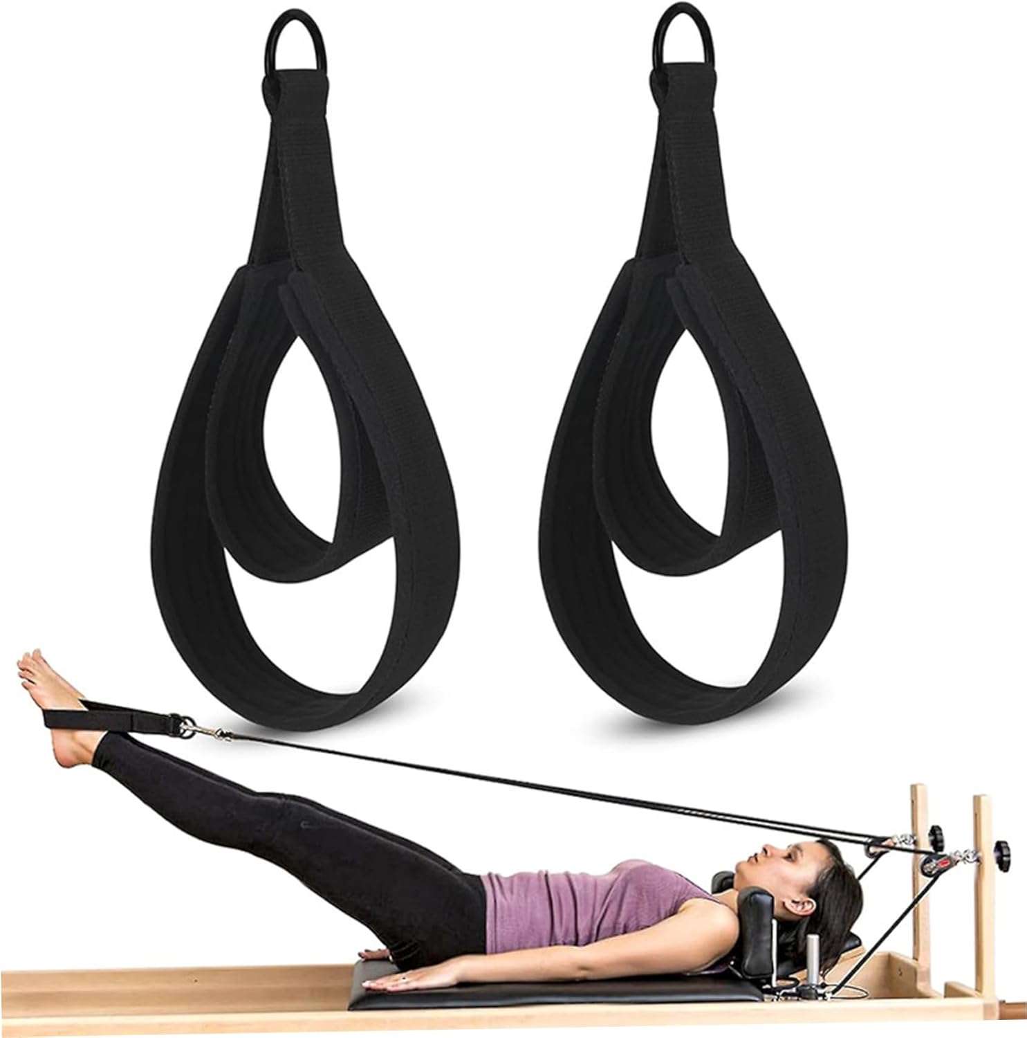 1 Pair Pilates Straps, Fitness D-Ring Double Loop Strap Pilates Equipment for Home Gym Yoga Workout Accessories, Black.