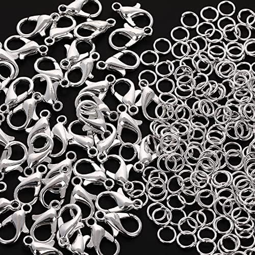 Sibba Curved 550Pcs Silver Lobster Clasp and Open Jump Ring Replacement Snap Hook for Jewellery Crafts Lanyard Clips DIY Choker Necklaces Bracelet Making Silver (Clasp: 12mm + Ring: 6mm)
