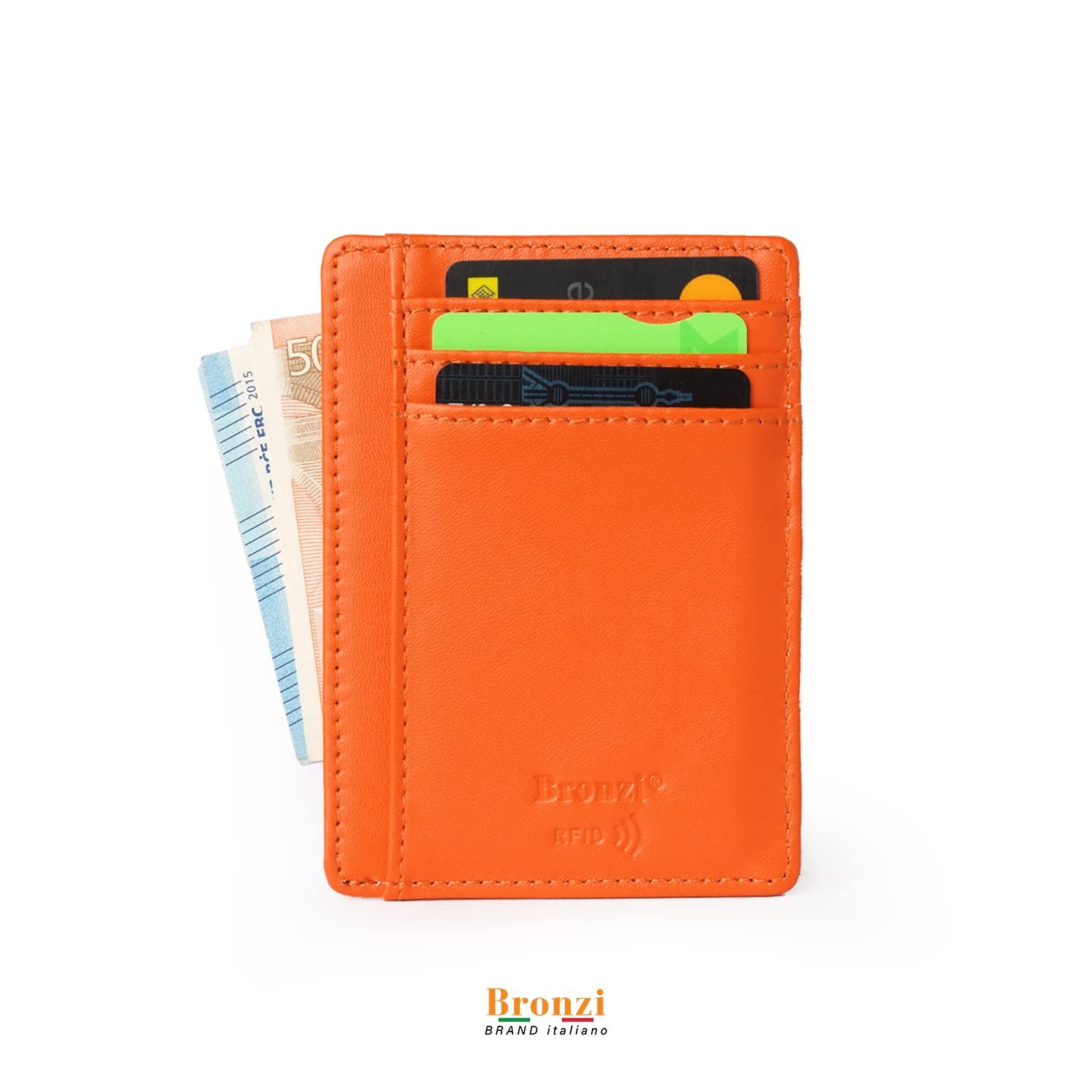 Bronzi® Portafoglio Uomo Slim Piccolo | Portacarte Uomo Donna Portatessere Porta Carte Di Credito | Portafogli Mini Protezione RFID con Portamonete | Box Regalo - Brand Italiano