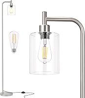 Vista 8 de Lámparas de pie para sala de estar, lámpara de pie industrial con pantalla de vidrio, lámpara de pie blanca moderna con bombillas LED, lámpara