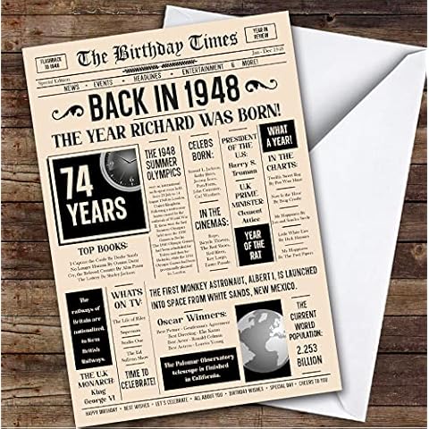 1948 Newspaper Any Age Any Year You were Born Facts Personalised Birthday Card Cover
