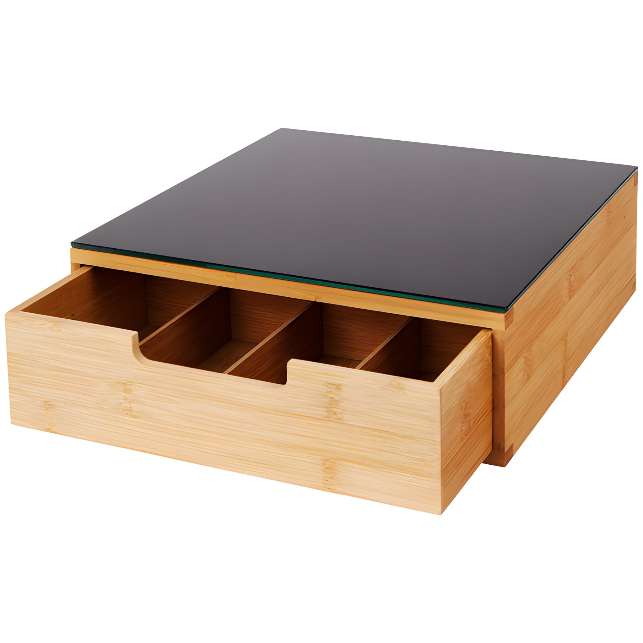 Cassetto Porta Cialde o Capsule in Bamboo e Vetro 31 x 30 x 10 cm