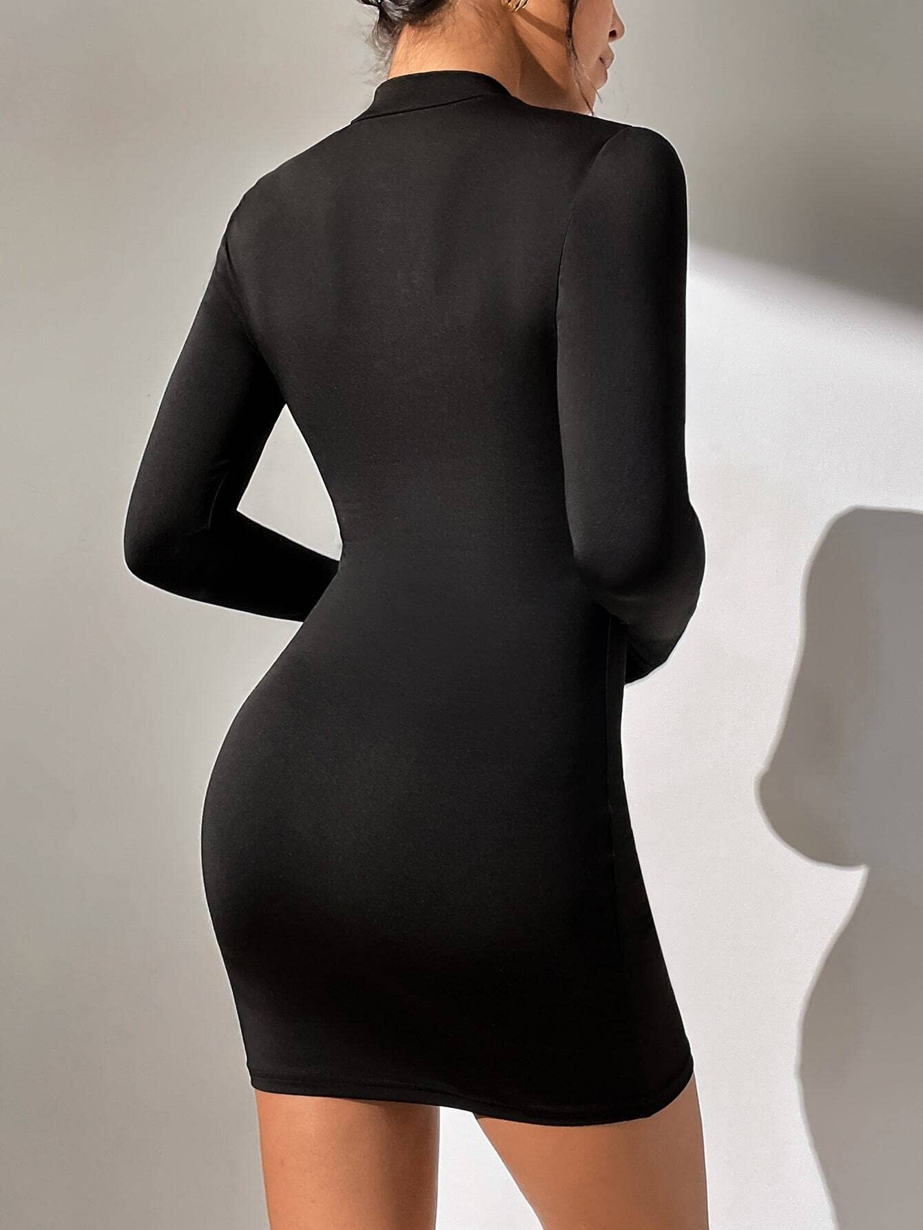 collar bodycon dress Neeno Women's Dresses Stand Dress for Women (Color : Black, Size : Large) : Clothing, Shoes & Jewelry color:SILVER KISSBRIDAL | Ruched Chiffon HRelease Date PFID|DHV29B_1|PFMW