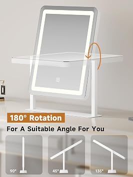 Vanity Mirror with Lights 31 x 37 cm, Dimmable Dressing Table Mirror with 3 Color Modes, 10x Magnifying Mirror, USB-C Powered, 180° Rotation, LED Makeup Mirror for Bedroom, White