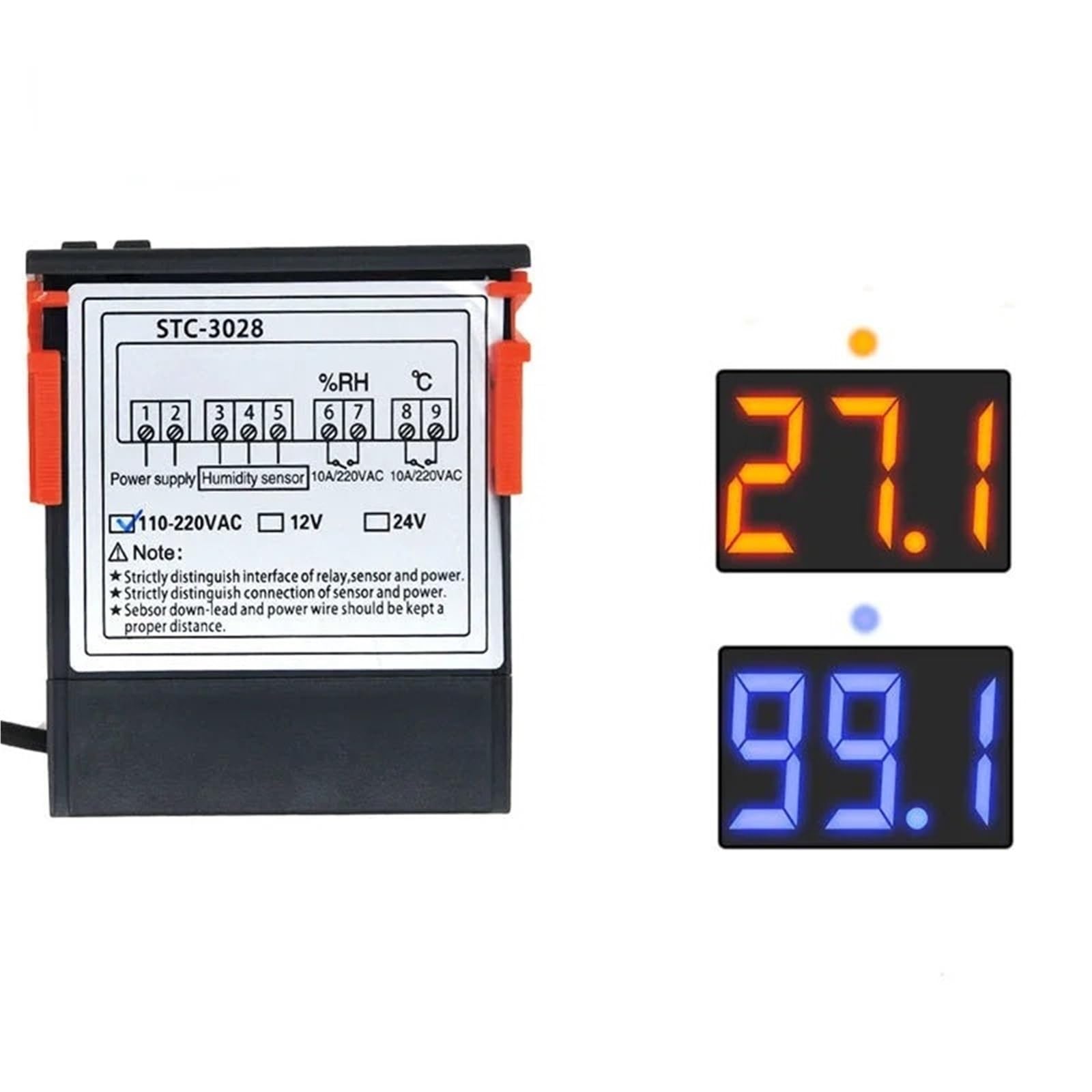 STC-3028 Doppio termostato digitale regolatore di temperatura e umidità termometro igrometro regolatore AC110-220V DC12V/24V 10A(12V)