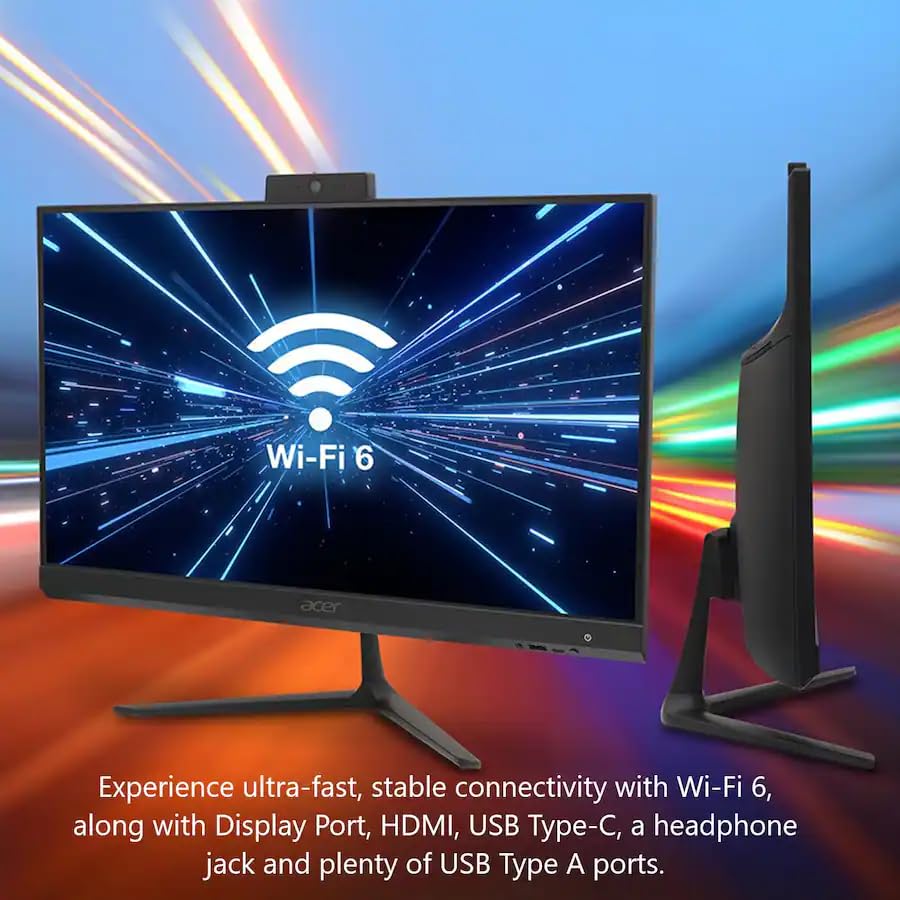 Image of acer Aspire 24 inch All-in-One Desktop Computer • 5-core Intel Core i3-1305U • 32GB RAM • 1TB SSD • Office 365 for The Web • HDMI + DisplayPort, Wi-Fi 6 • Wired Keyboard & Mouse • Windows 11