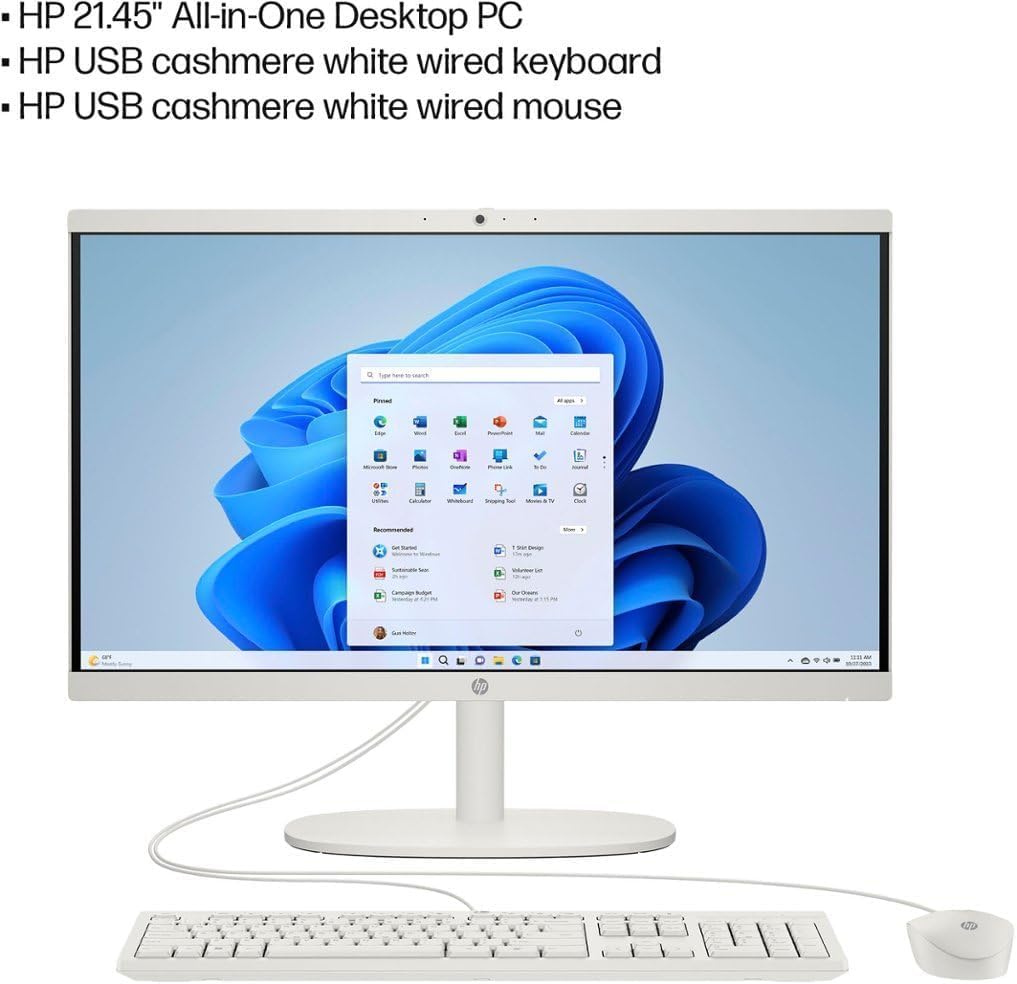 HP Business All-in-One Desktop Computer, 21.5" FHD Display, 16 GB RAM, 512 GB SSD, Intel Celeron J4025, Intel UHD Graphics 600, Webcam, Wi-Fi 6, HDMI, Wired Mouse & KB, Windows 11 Pro, w/Accessories