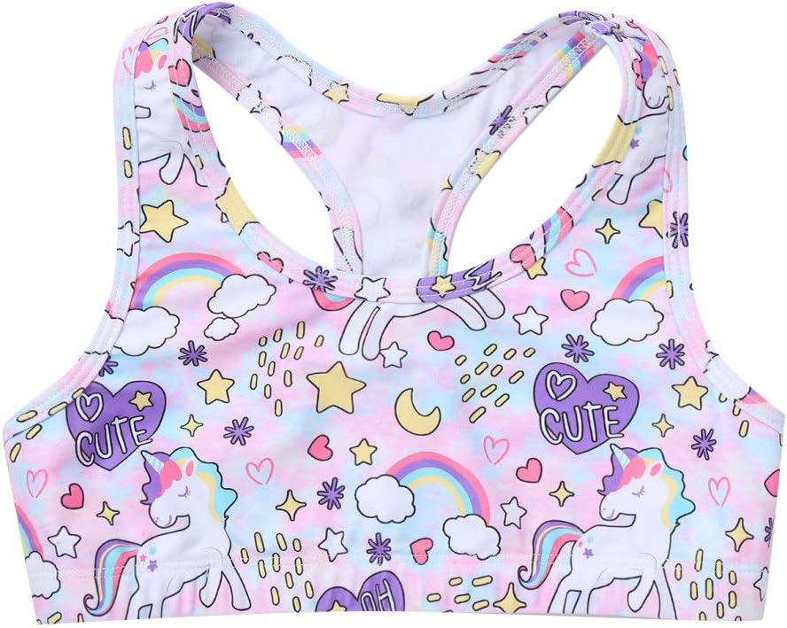 Kaerm Kids Girls Printed Training Sport Bra Racerback Sleeveless Elastic Performance Athletic Tank Top Vest