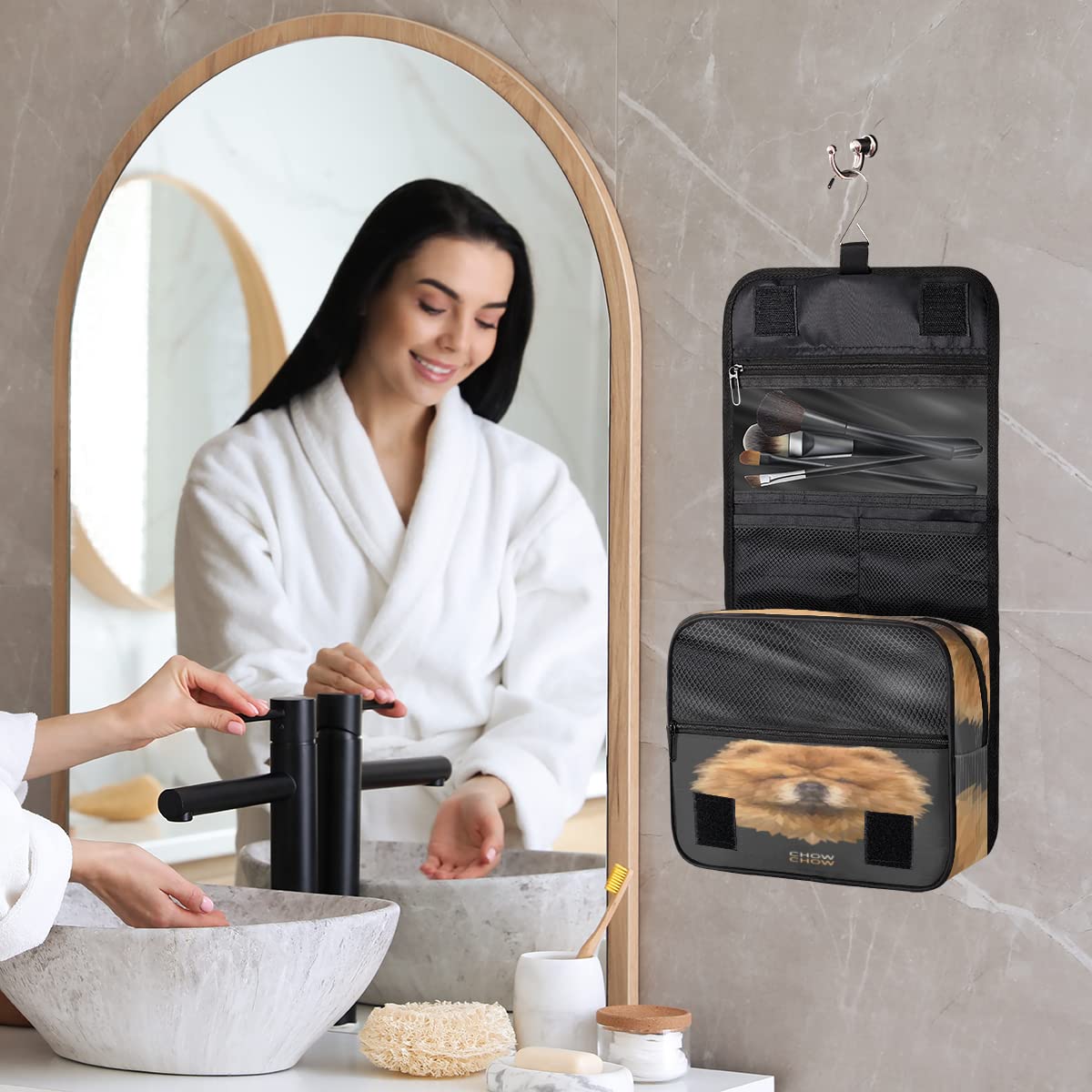 Chow Geometryczne psy Podróżna kosmetyczka Psy Mycie Torba Unisex Wiszące przybory toaletowe Kosmetyczka Organizer do makijażu, wielobarwny, Jeden rozmiar