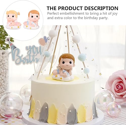 Miniatura 5 de Luxshiny 2 piezas de decoración de pastel de bebé, muñecos de bebé niños y niñas, fiesta de cumpleaños, muñeca de bebé, decoración de boda para