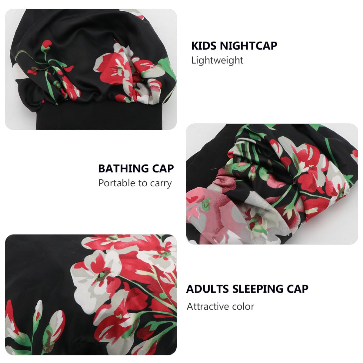 Gorro Negro de Dormir de Satén Borde Elástico para Adultos