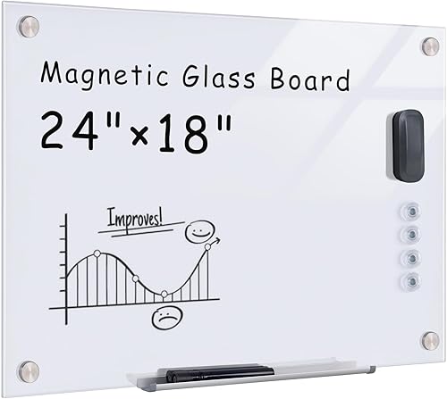 Miniatura 21 de Mifuro Pizarra magnética de cristal, 72 x 48 pulgadas, para pared, sin marco, pizarra de borrado en seco para oficina, hogar y escuela, color blanco