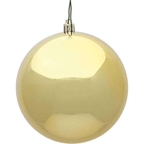 Vickerman 4" Shiny Ball Finish Seamless Shatterproof Christmas Ball Ornament, UV Resistant with Drilled Cap, 6 per Bag, Gold - Easy to Hang - Reliable