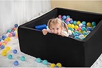 Vista 3 de Alberca de bolas de espuma cuadrada para niños pequeños, alberca de bolas suave de 90x90x30cm con cubierta removible, parque infantil de esponja