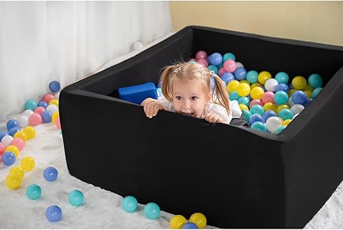 Miniatura 3 de Piscina cuadrada de espuma para niños pequeños, 35.4 x 35.4 x 11.8 in, piscina suave con funda extraíble, bola de esponja viscoelástica para