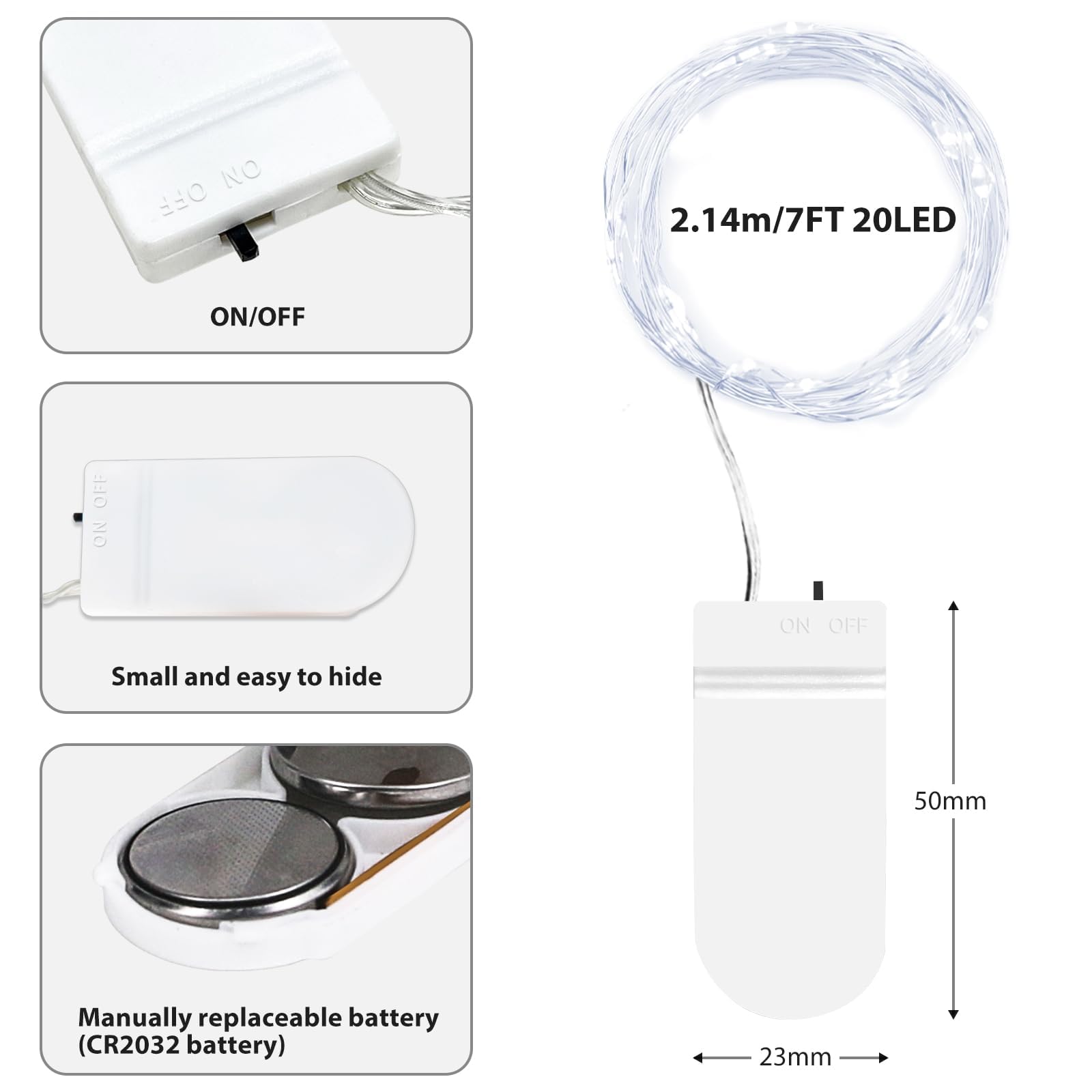 Auting Mini catena di luci a LED con batteria, 2 m, per interni, 3 x 20 pezzi, luce bianca calda, per feste, giardino, matrimonio, Natale