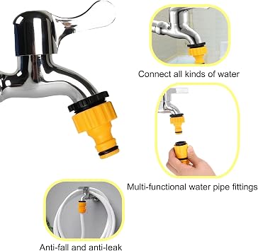 Hose Connector Kit External Faucet to Hose Adapter, Hose Quick Connector, 1/2 Inch Double Male Buckle Connector 2-in-1 3/4 Inch Hose Connectors Suitable for Gardens and Homes(Yellow
