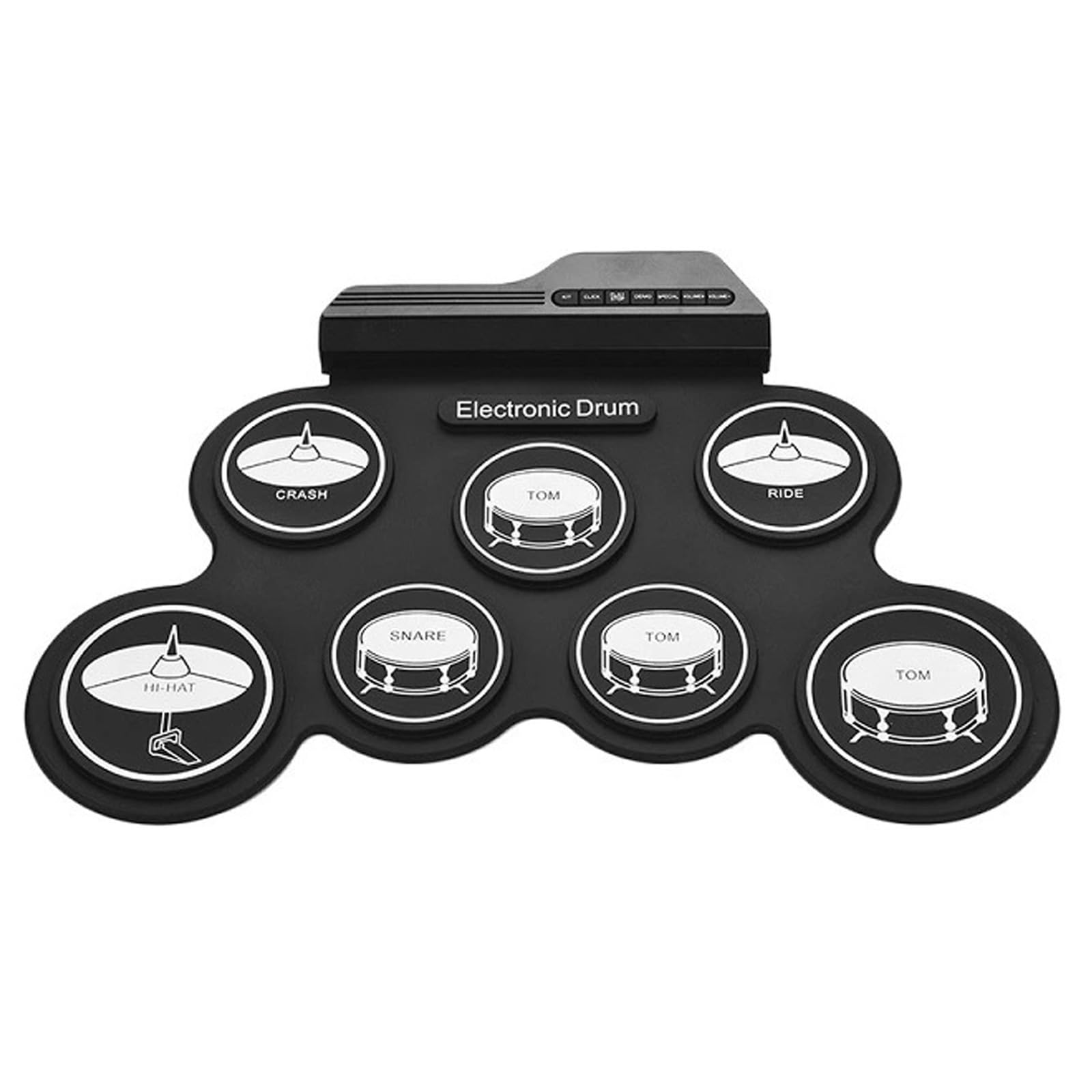 Juego de batería electrónica de 7 almohadillas enrollables para práctica, altavoces integrados, auriculares USB, para niños y adultos principiantes