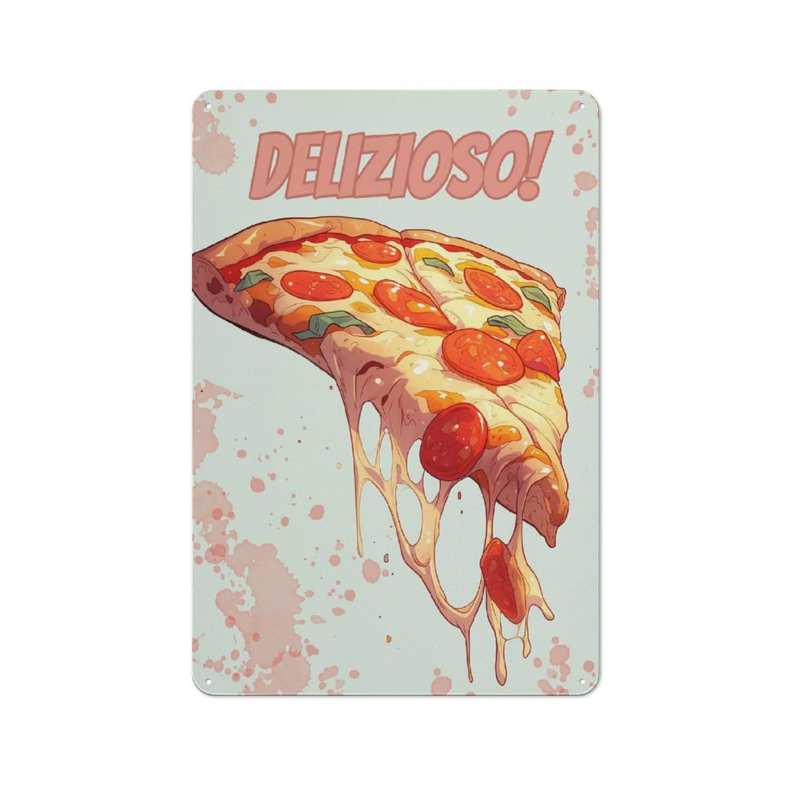 Junmoney Delicious Slice Of Pizza Vintage Metal Gift Sign 30X20cm, Novelty Wall Art For Hallway, Home Bar, Garage Or Study