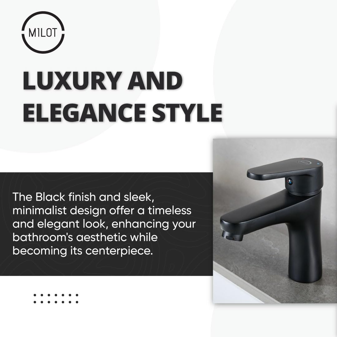MILOT Basin Mixer Tap, Black Mixer Tap, Bathroom Sink Taps, G1/2" Leak Proof Bathroom Taps, Basin Tap, Bathroom Mixer Tap - Image 2