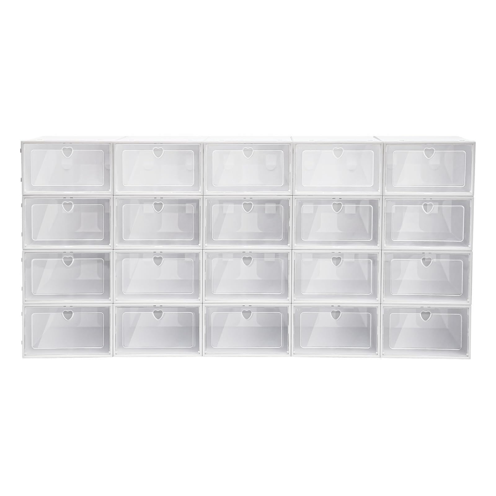 MUSESPANI 20 Pack Shoe Boxes Clear Plastic Stackable, Large PP Shoe Storage Box Organizers for Closet, Clear Shoe Boxes Stackable, Sneaker Storage Organizer for Size 10 (9 * 13 * 5.5inch) (20 Pack)