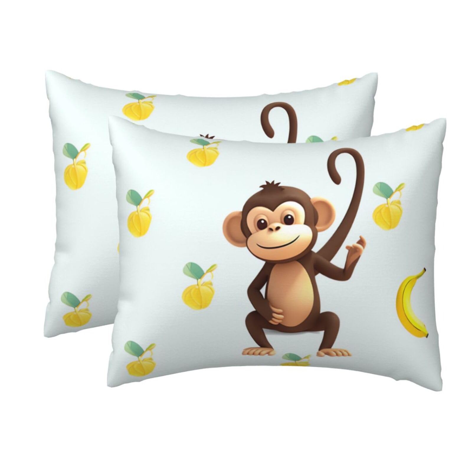 2 Pack Standard Size Pillow Cases for Hair and Skin Soft Breathable Pillow Case Covers with Hidden Zipper Monkey and Banana Pillowcase 20x26 Inches Pillow Cover for Sleeping Gift