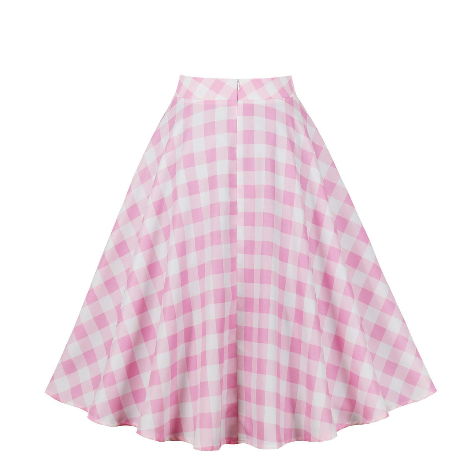 Karierter Rock mit Taille, süßer und lieblicher Swing, A-Linien-Rock für den Sommer - Rosa - L