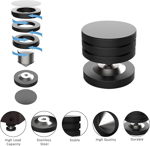 Miniatura 17 de Monosaudio Almohadillas de altavoz de alta fidelidad de acero inoxidable de 1.535 x 1.535 in, pies de aislamiento de altavoces, almohadillas