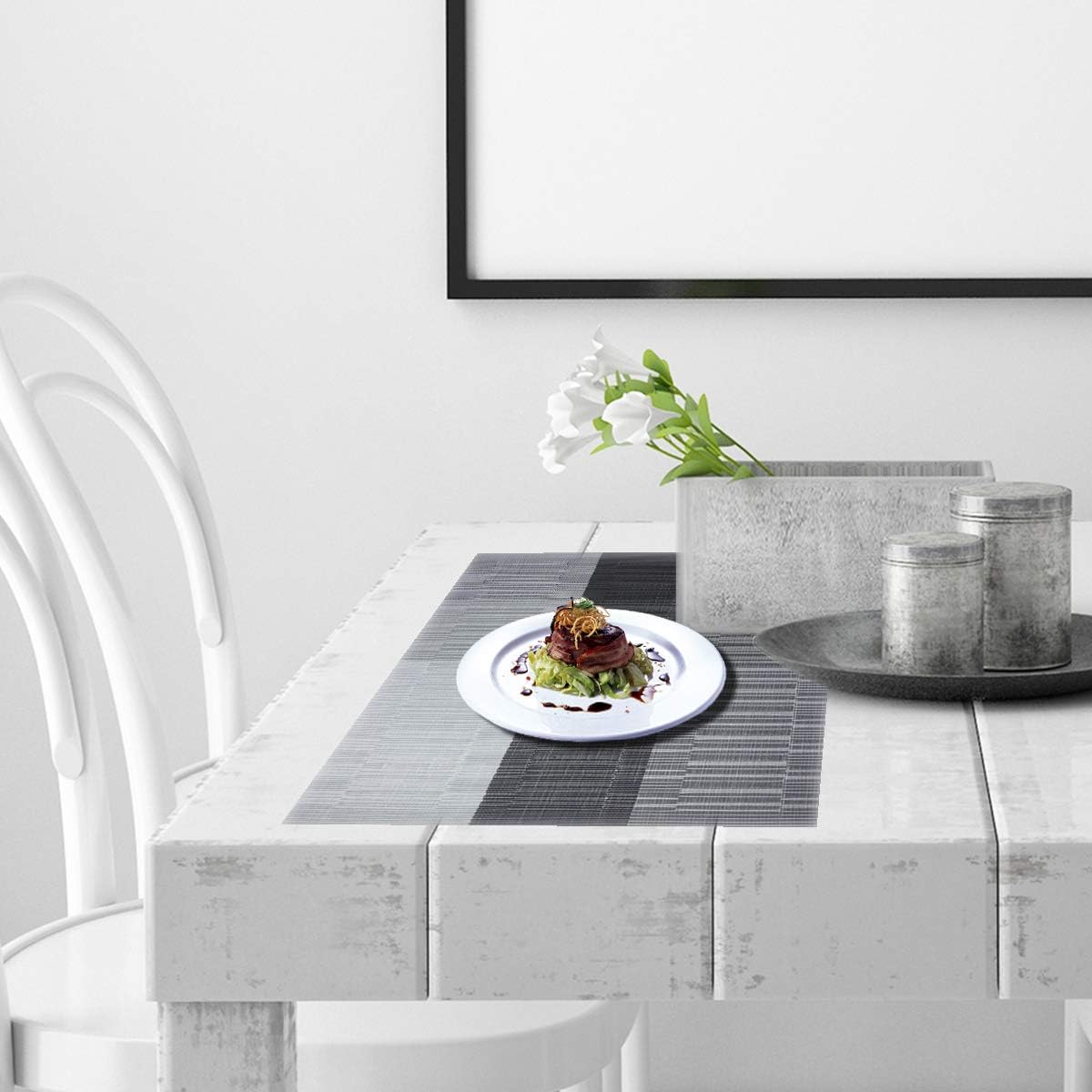 Tор Brаndѕ pigchcy Placemats,Washable Woven Vinyl Placemats for Dining Table,Easy to Clean Plastic Placemats Set of 6(Black)