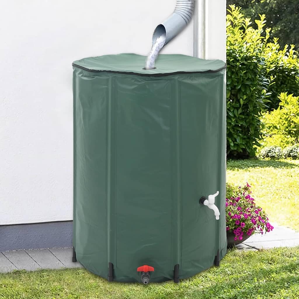 Wasserspeicher Regentonne Wassertank 250L klappbar PVC grün mit Gartenschlauch und Auslaufhahn für Garten Bewässerung und automatisches Gießen von Pflanzen und Gemüse