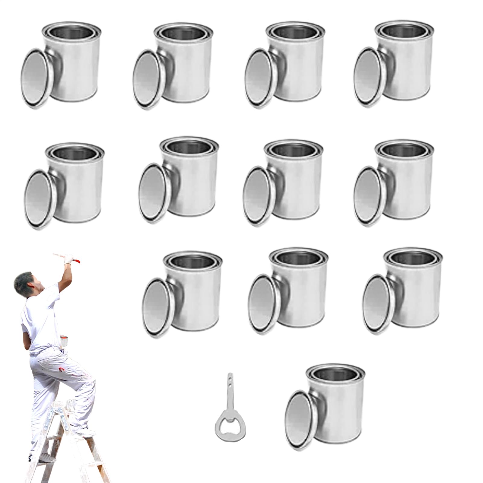 Lot de 12 seaux de Peinture en métal de 500 ML avec Couvercle, 8,1 x 9,4 cm, boîtes de Peinture Non doublées, Multi-usages pour Loisirs créatifs, projets, Peinture