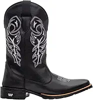 Bota Texana Masculina Bico Quadrado Couro Texas Gold Preto Bordada