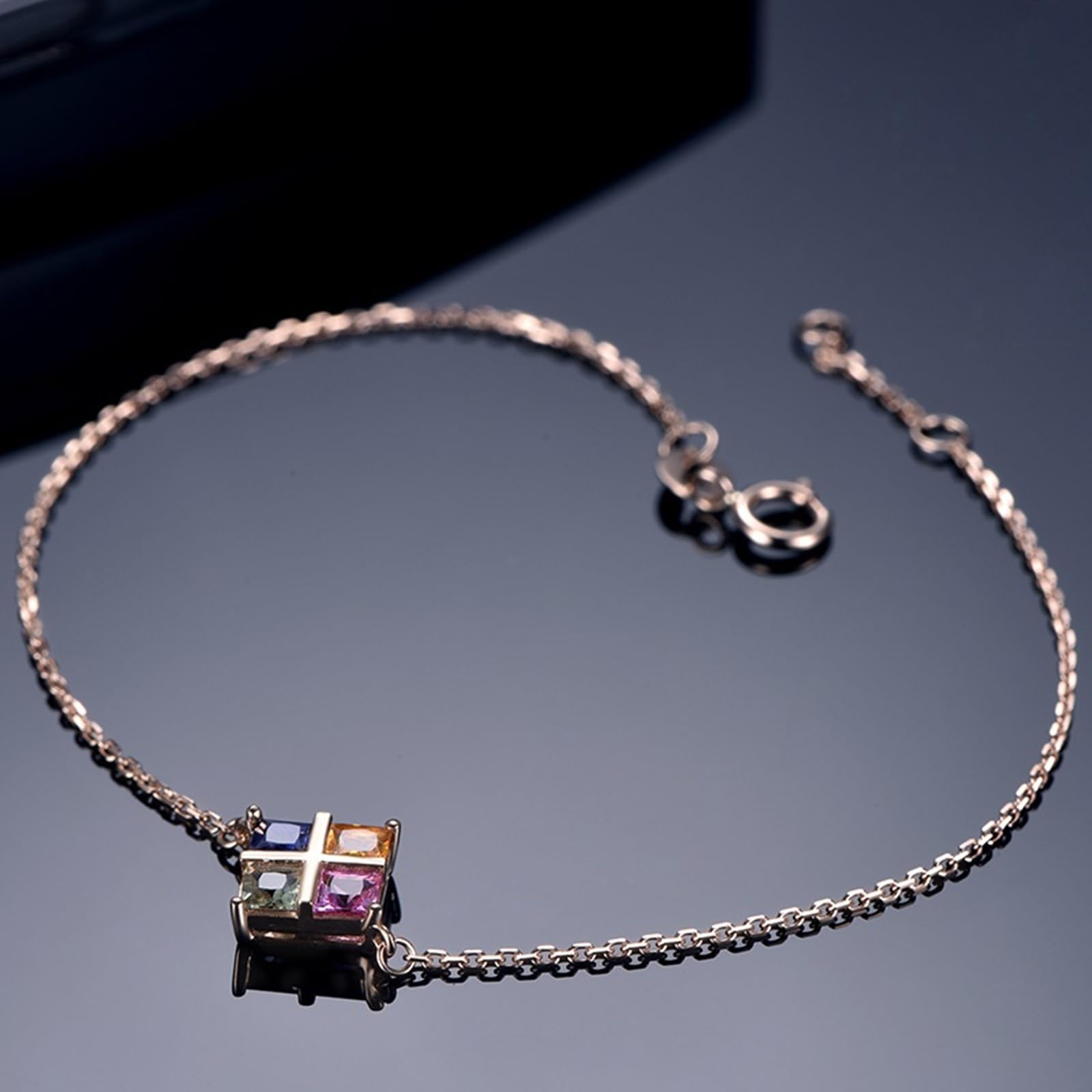 Bracciali Oro Rosa 750/585/375, Bracciale con Pietra Zaffiro 0.78ct 16-18 cm Estensione 4 cm, Braccialetto Donna Matrimonio