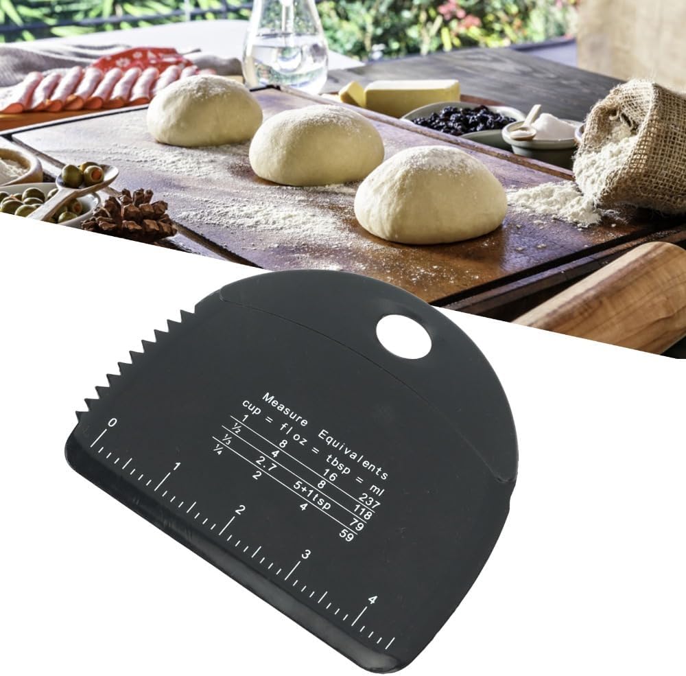 Silicone Dough Scraper with Measuring Scale, 5.5 x 4.7 Inch Dough Cutter for Baking, Pizza, and Pastry, Bench Scraper for Kitchen Countertops(Black)