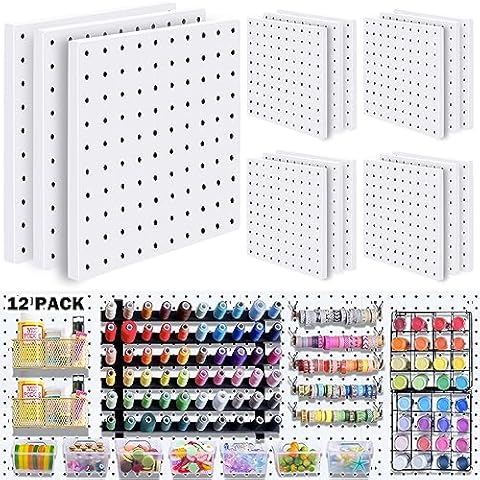 12Pcs Pegboard, Pegboard Wall Organizer, Peg Boards for Walls Craft Room, Pegboard Kits fit Garage Kitchen Workshop, Small Pegboard, Peg Board Organizer Accessories - White Pegboards Panels Cover