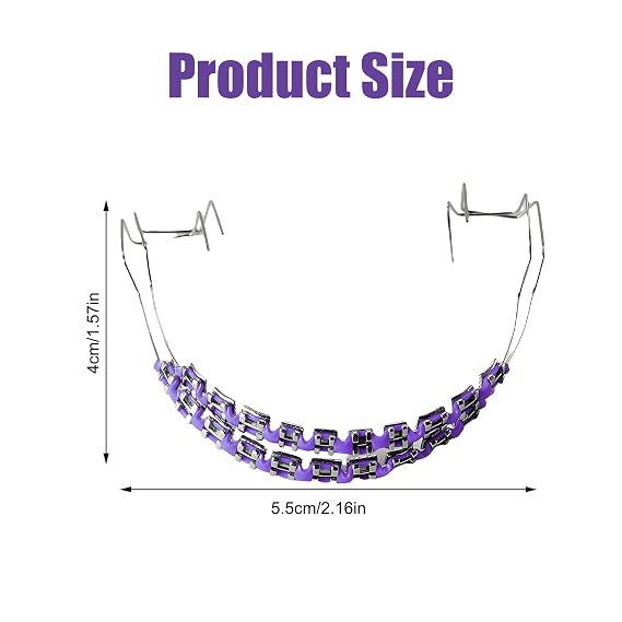 1-Set Temporary Tooth Decoration with Metal Wires, Metal Brackets and Orthodontic Ligature Ties, Ideal for Orthodontists to Explain and Dental Students to Practice (Purple)