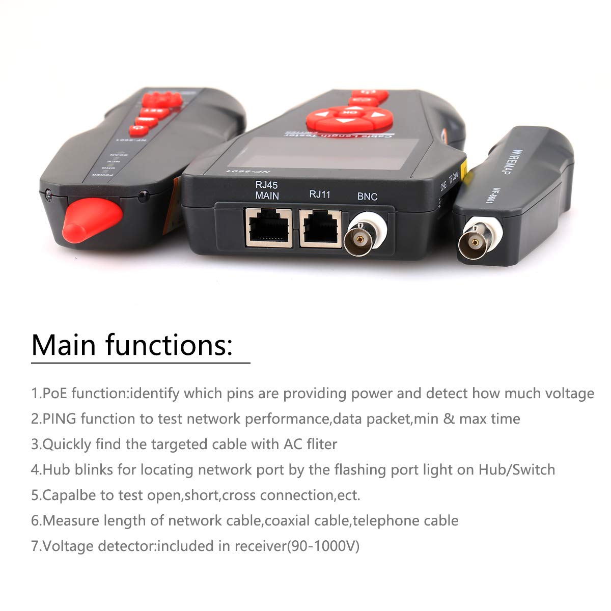 NF-8601 /NF-8601W Wielofunkcyjny tester kabli sieciowych LCD Tester długości kabla Tester punktów przerwania Wersja angielska KELUSHI (NF-8601)