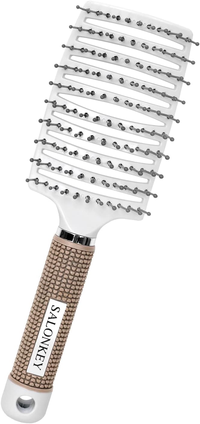 Professional Curved Vented Styling Hair Brush Barber Hairdressing Styling Tools Fast Drying Hair Detangling Massage Brushes (WHITE)