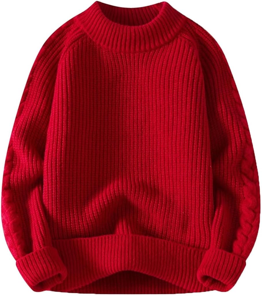 Men Autumn Winter Sweater Solid Color Knitted Pullovers O Neck Loose Knit Sweater Warm Pullovers Tops