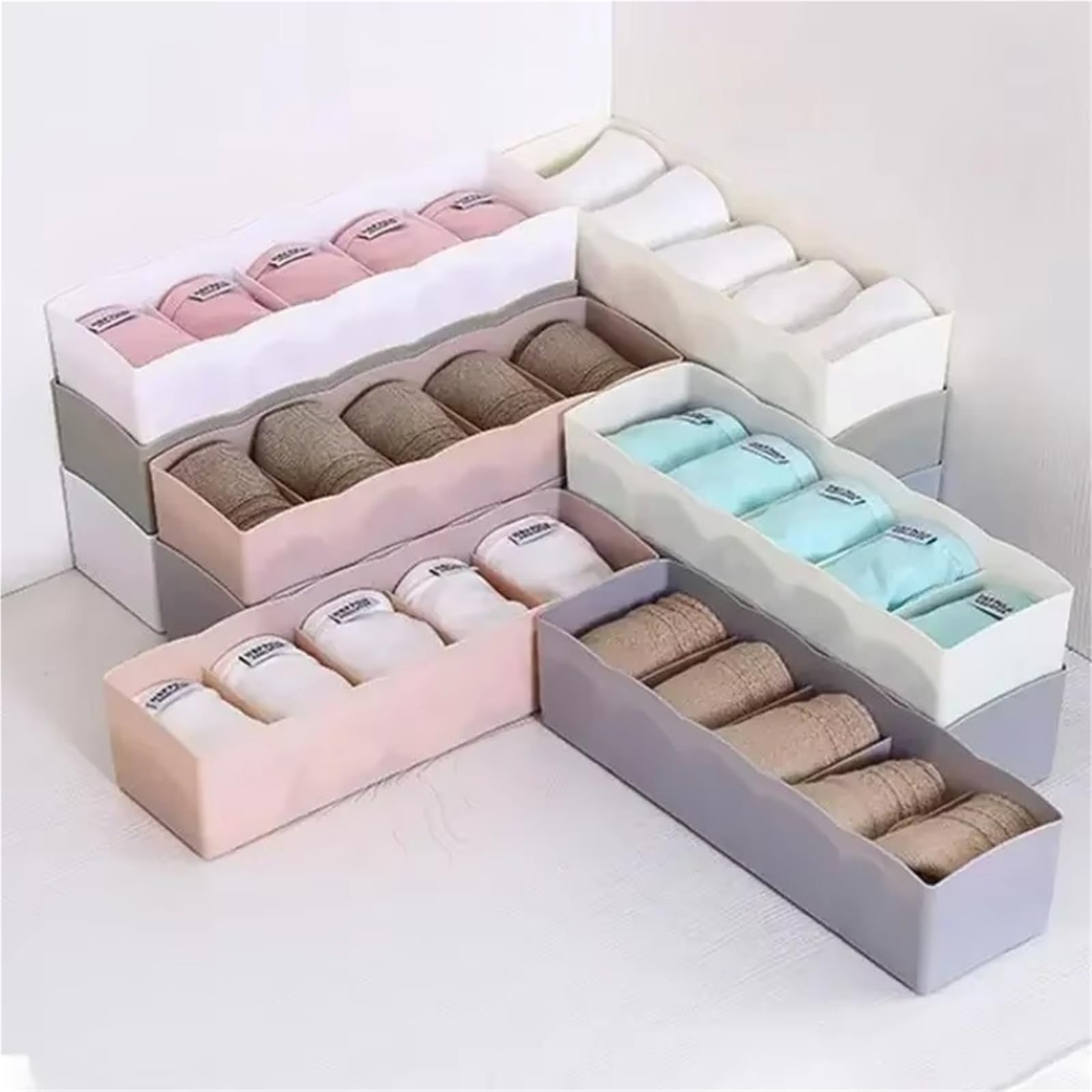 Organizzatore per cassetti della Biancheria Intima, Scatola Porta Calze, Reggiseno, 5 Scomparti, Organizer per Armadio, divisorio per smistamento, Accessori da scrivania, Cestino per la casa