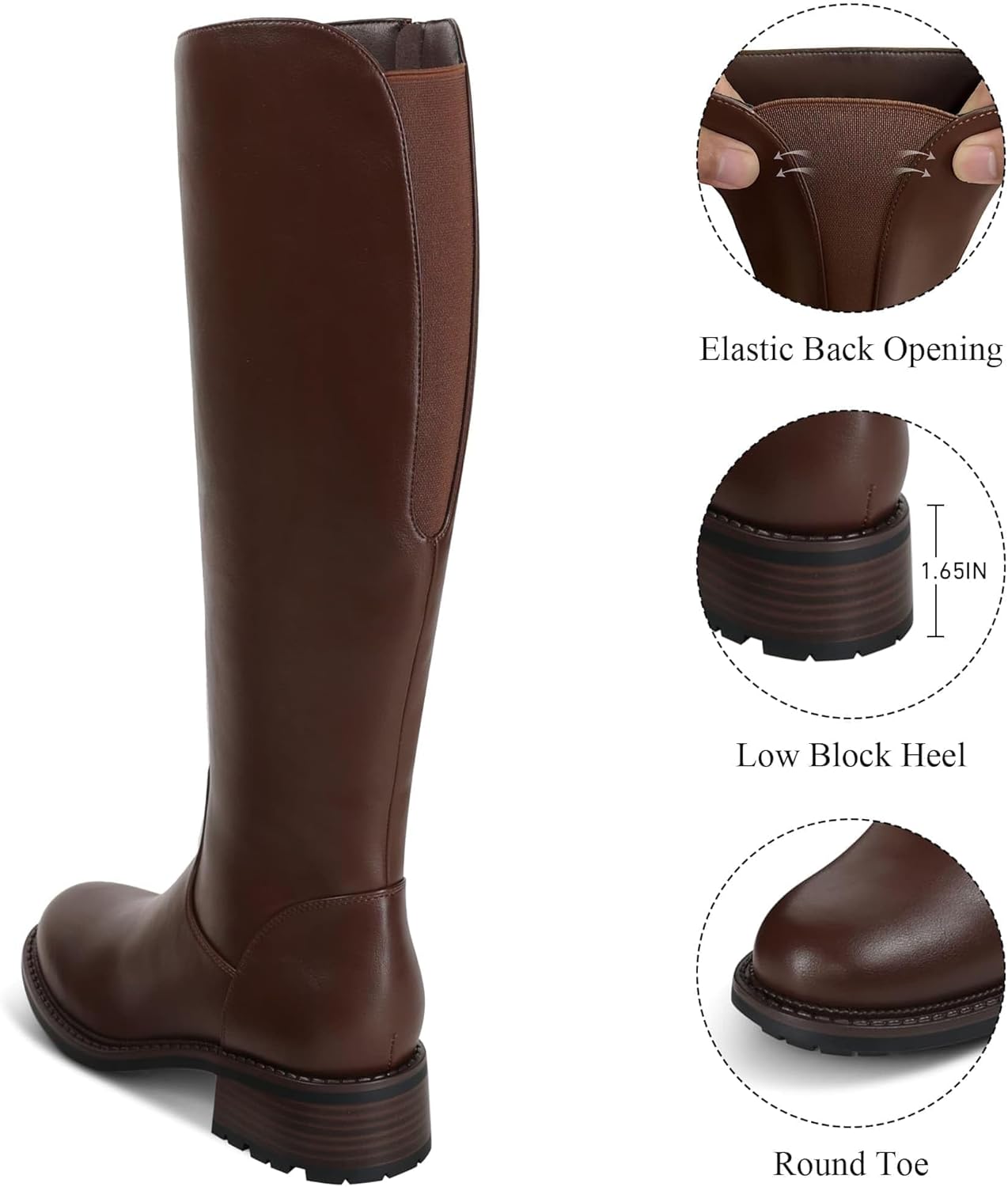USIMAD Knee High Boots for Women Round Toe Tall Flat Low Chunky Heel Long Riding Boots - Image 4