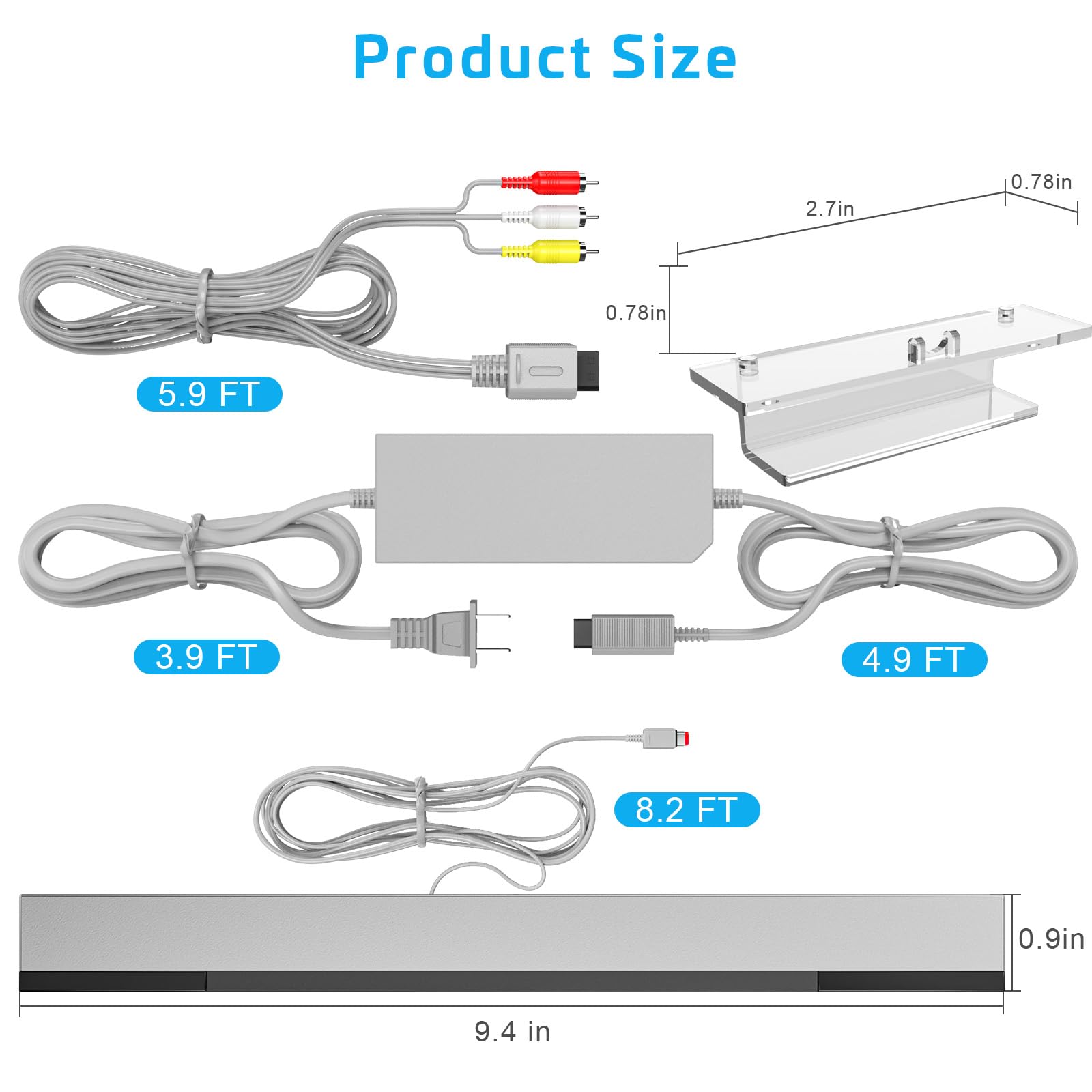 Zestaw akcesoriów 3 w 1 do Wii, adapter zasilania AC + kompozytowy kabel audio wideo i pasek czujnika podczerwieni z kablem