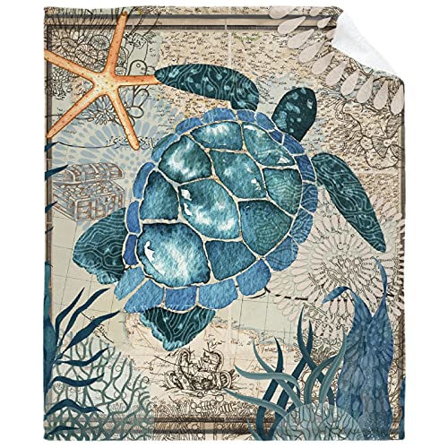 Todeyya Sea Turtle Ocean Animal Print Retro Throw Blanket - ?Super Soft Flannel Fleece Blanket for Gifts, Plush Lightweight Fuzzy Cozy Blanket for Couch Sofa Bed All Season M 60
