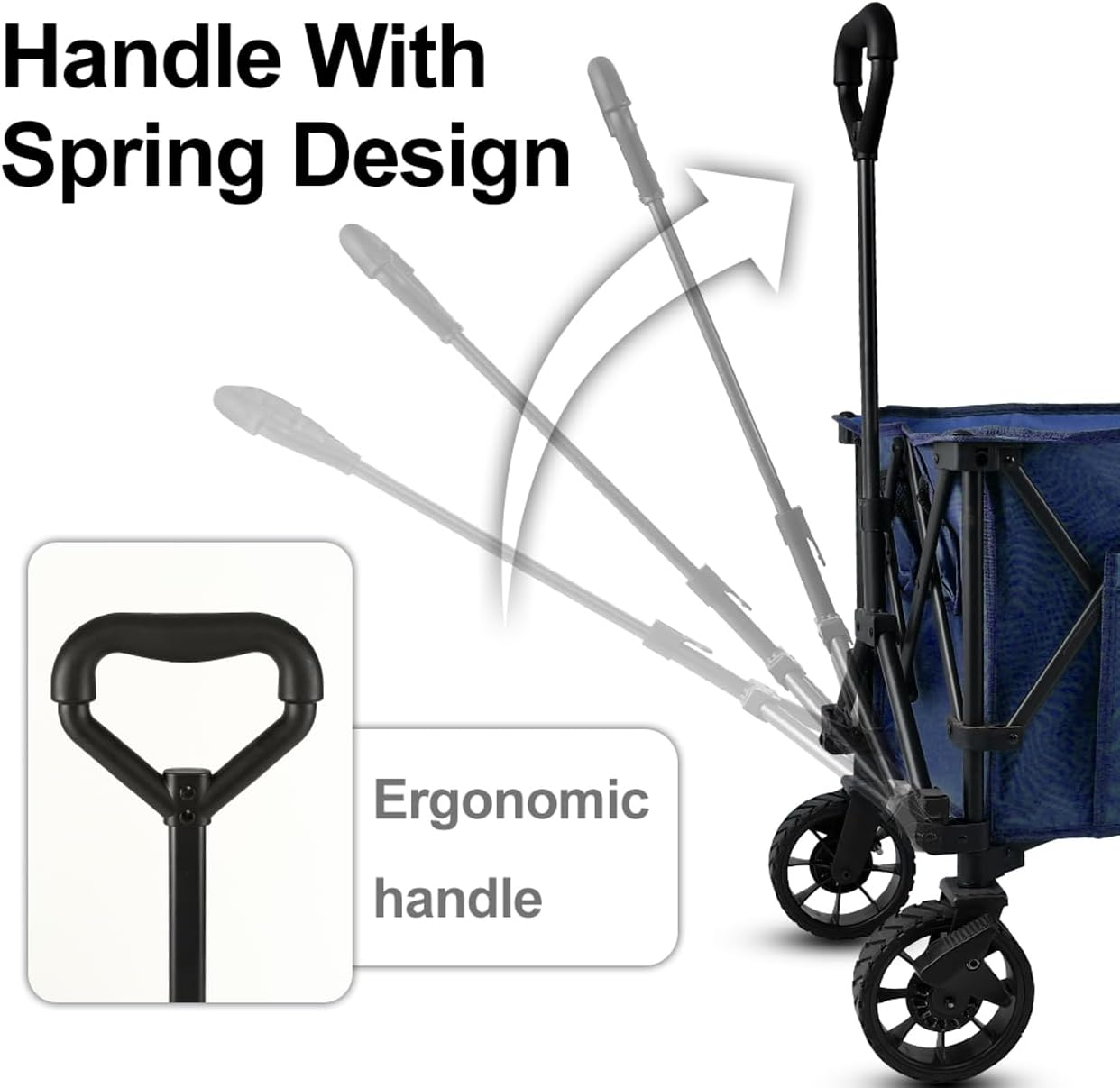 Whitsunday Folding Collapsible Utility Wagon, 400Lbs Heavy Duty Outdoor Park Beach Wagon with Table and Side Pocket for Garden Camping Sports Shopping Dark Blue