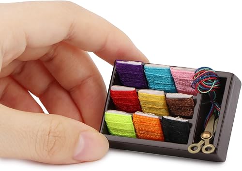 Accesorios para casa de muñecas, kit de herramientas de costura en miniatura, accesorios para sala de coser, cesta de costura, modelo de simulación,
