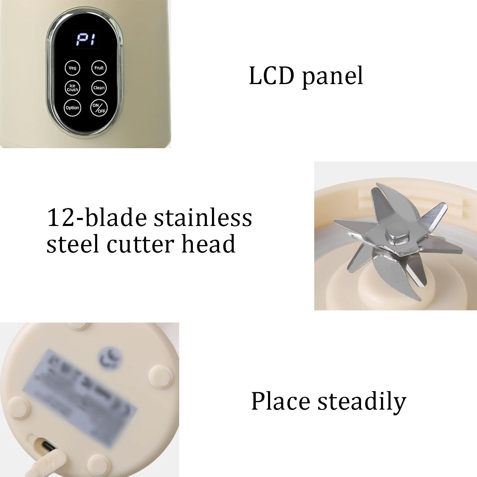 Potente Frullatore portatile in plastica Spremiagrumi personale a 12 lame Frullatore personale regolabile for frullati e frullati USB ricaricabile compatto(Groen)