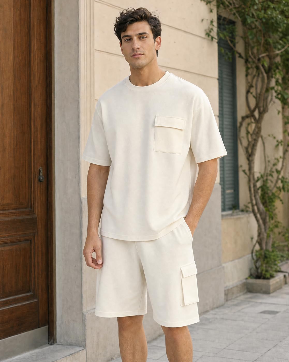NOBERO Klaeinn Os Cannoli Oversized T-shirt & Shorts Co ord Set(1M-LWCS-R0099-CL7_Cannoli_3XL) 3