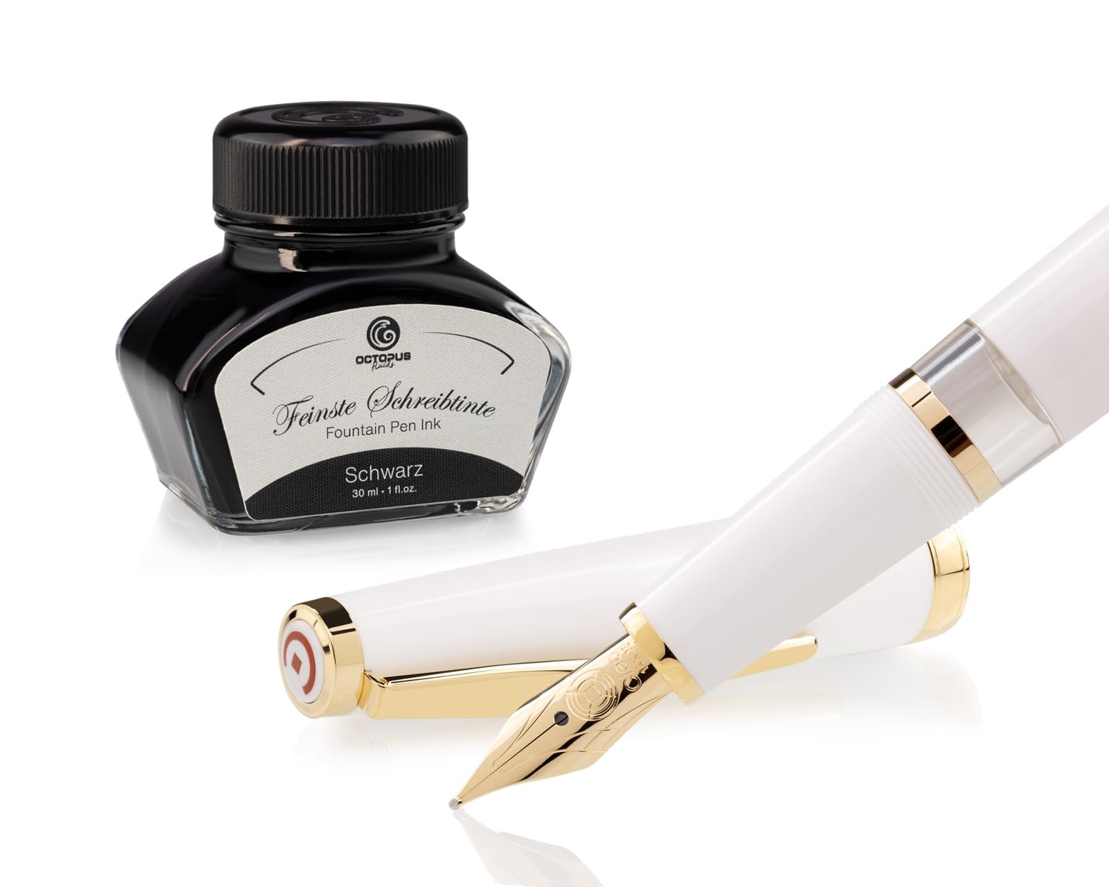 Octopus Cleo Skribent Classic Gold, zestaw piór wiecznych, pióro tłokowe, pióro M i tusz 30 ml, czarny